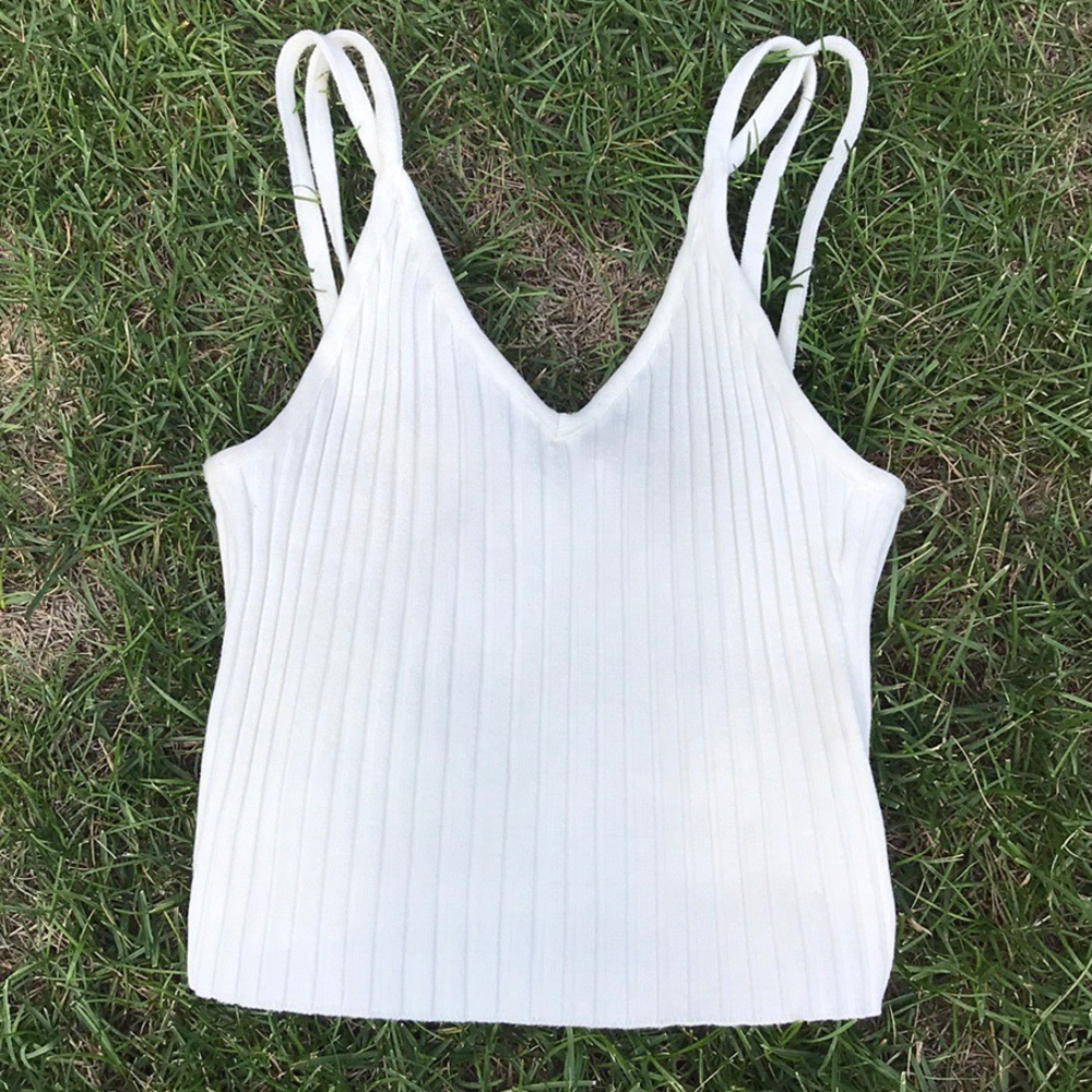***SOLD ON DEPOP*** White Ribbed Crop Top - Picture 1 of 8